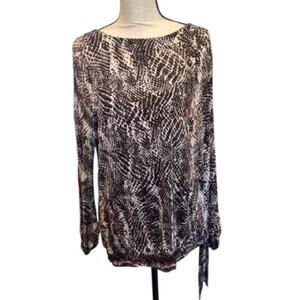 Travelers by Chico's Animal Print Long Sleeve Top with Tie Hem Medium